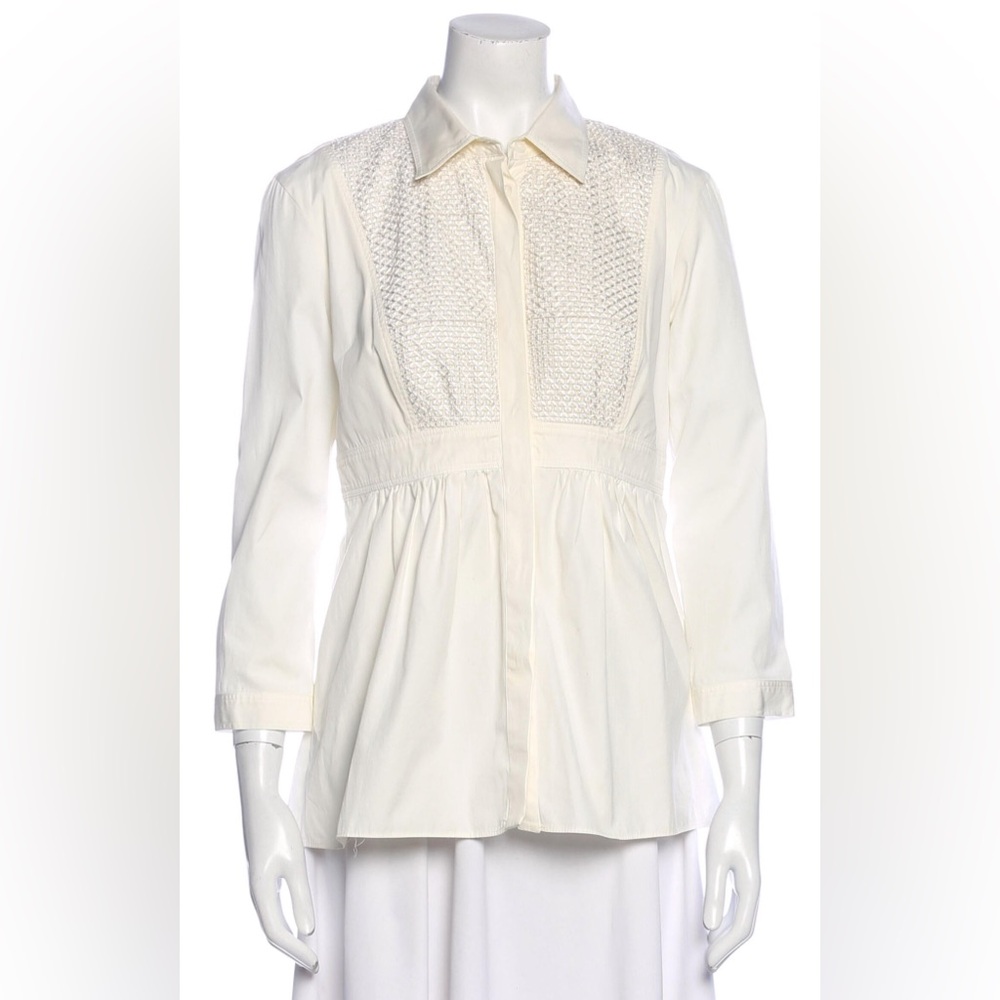 EUC Burberry Women’s Smocked Button Front Blouse - Size IT 42, US 8